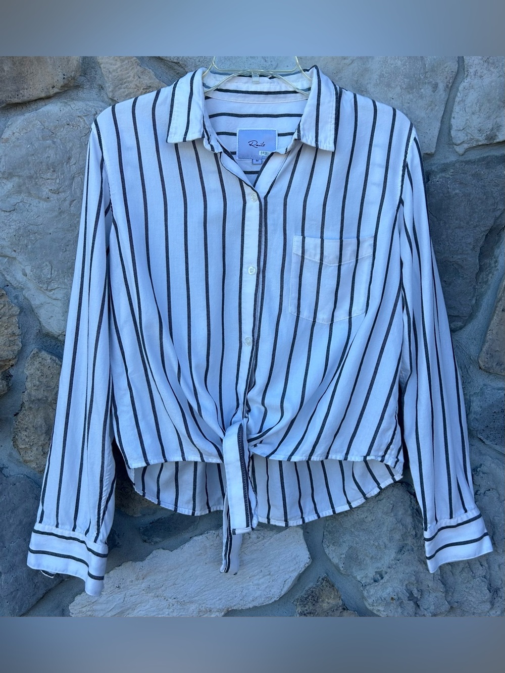 Rails Button Up Shirt Womens Size M Striped Tie Front Elevated Basic Minimalist